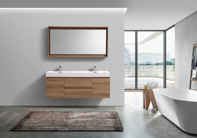 Kube Bath BSL60D-HO Bliss 60" Honey Oak Wall Mount Double Sink Bathroom Vanity with Reinforced Acrylic Composite Top - view 4