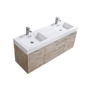 Kube Bath BSL60D-NW Bliss 60" Nature Wood Wall Mount Double Sink Bathroom Vanity with Reinforced Acrylic Composite Top