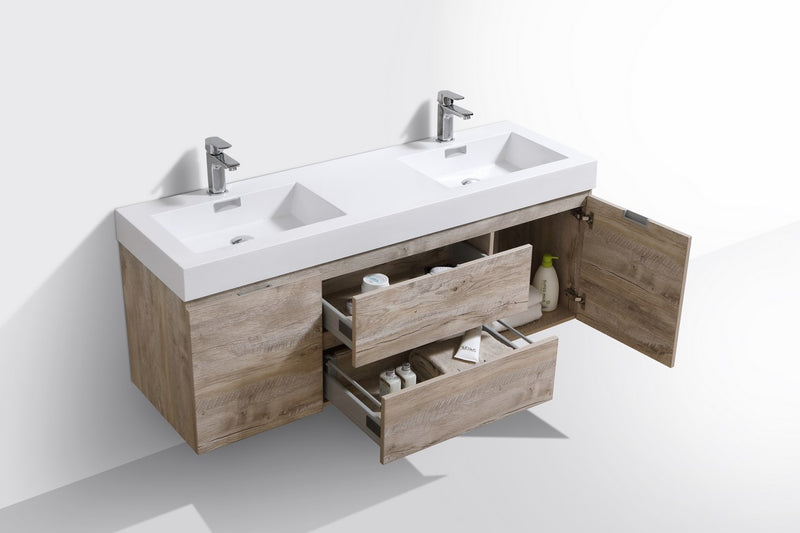 Kube Bath BSL60D-NW Bliss 60" Nature Wood Wall Mount Double Sink Bathroom Vanity with Reinforced Acrylic Composite Top - view 4
