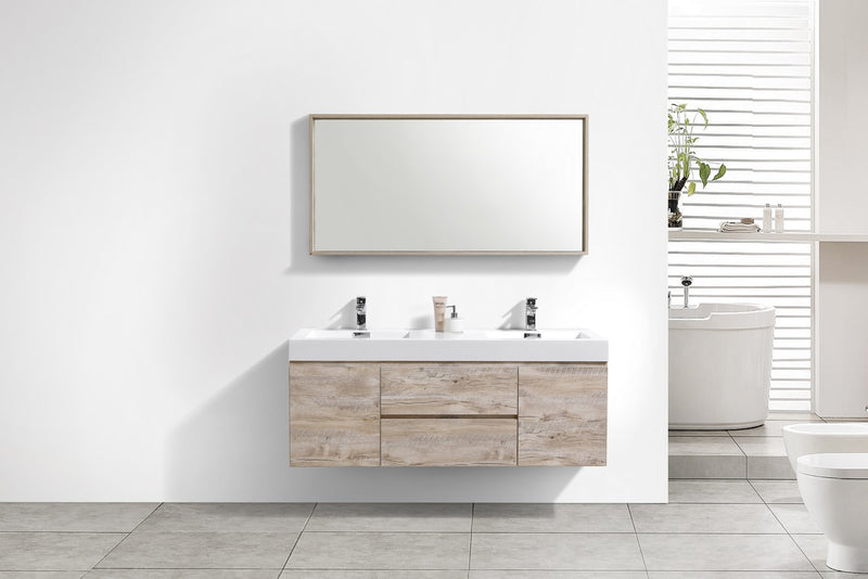 Kube Bath BSL60D-NW Bliss 60" Nature Wood Wall Mount Double Sink Bathroom Vanity with Reinforced Acrylic Composite Top - view 3