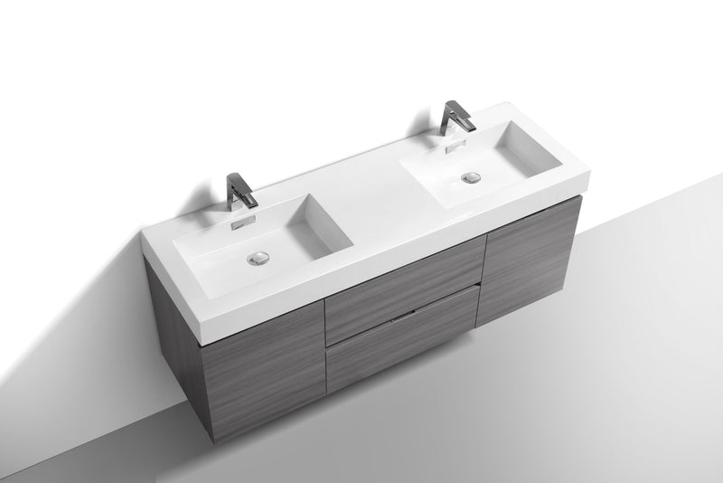 Kube Bath BSL60D-VAG Bliss 60" Vulcan Ash Grey Wall Mount Double Sink Bathroom Vanity with Reinforced Acrylic Composite Top - view 2