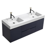 Kube Bath BSL60D-BLUE Bliss 60" Blue Wall Mount Double Sink Bathroom Vanity with Reinforced Acrylic Composite Top