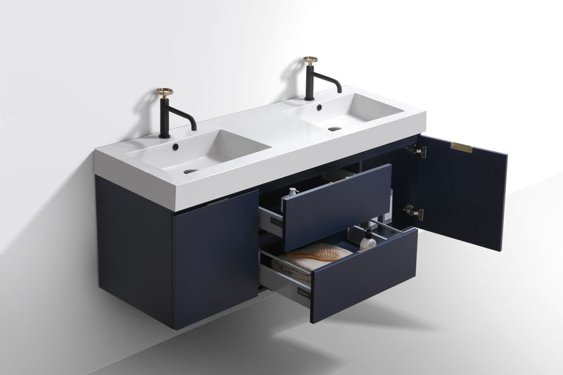 Kube Bath BSL60D-BLUE Bliss 60" Blue Wall Mount Double Sink Bathroom Vanity with Reinforced Acrylic Composite Top - view 5