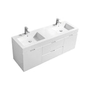 Kube Bath BSL60D-GW Bliss 60" High Gloss White Wall Mount Double Sink Bathroom Vanity with Reinforced Acrylic Composite Top