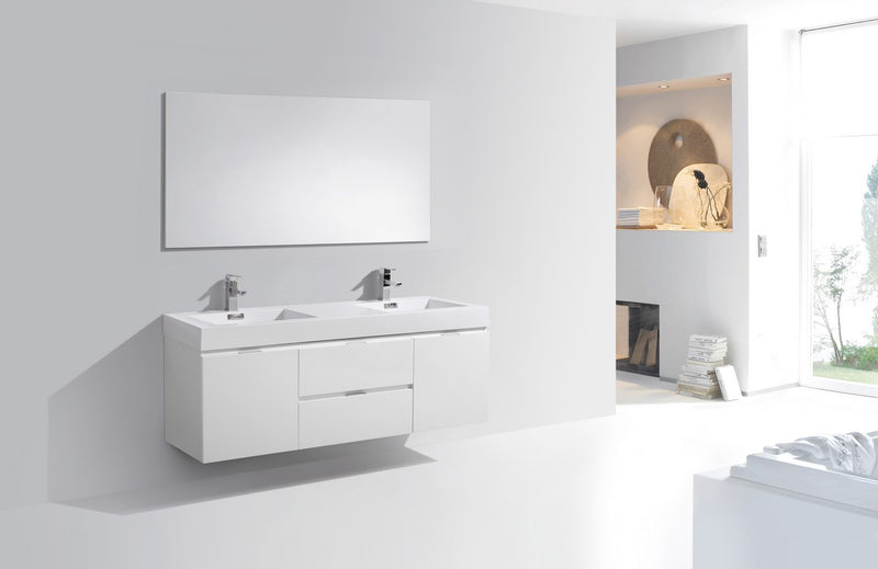 Kube Bath BSL60D-GW Bliss 60" High Gloss White Wall Mount Double Sink Bathroom Vanity with Reinforced Acrylic Composite Top - view 2