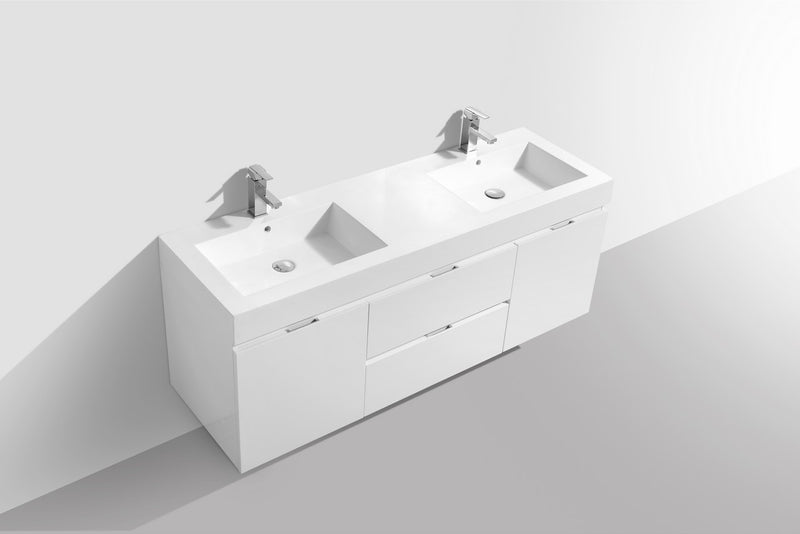 Kube Bath BSL60D-GW Bliss 60" High Gloss White Wall Mount Double Sink Bathroom Vanity with Reinforced Acrylic Composite Top - view 4