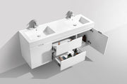 Kube Bath BSL60D-GW Bliss 60" High Gloss White Wall Mount Double Sink Bathroom Vanity with Reinforced Acrylic Composite Top - view 5