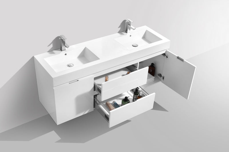 Kube Bath BSL60D-GW Bliss 60" High Gloss White Wall Mount Double Sink Bathroom Vanity with Reinforced Acrylic Composite Top - view 5