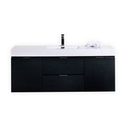 Kube Bath BSL60S-BK Bliss 60" Black Wall Mount Single Sink Bathroom Vanity with Reinforced Acrylic Composite Top