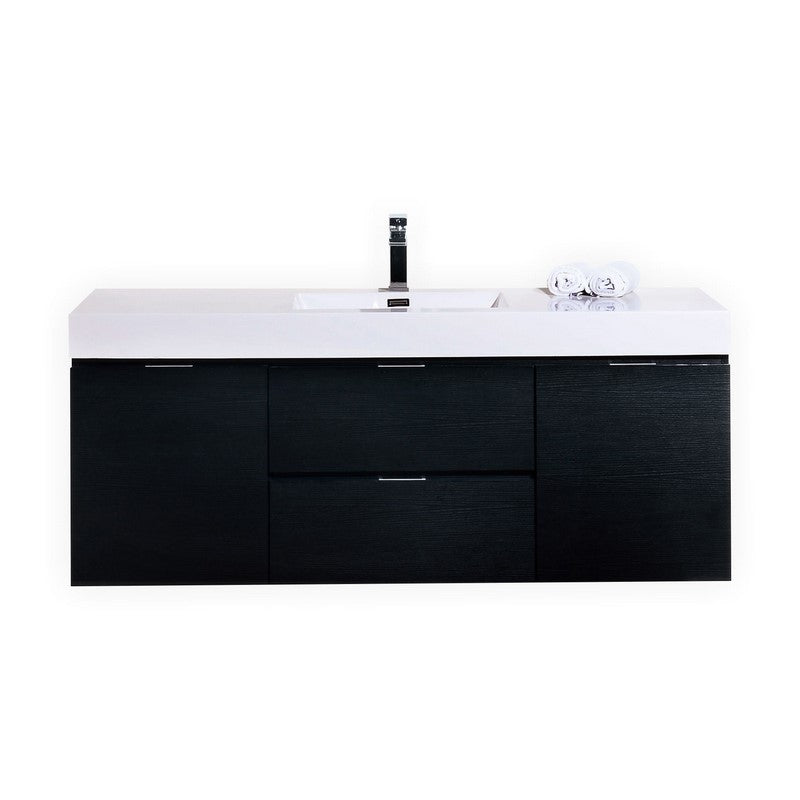 Kube Bath BSL60S-BK Bliss 60" Black Wall Mount Single Sink Bathroom Vanity with Reinforced Acrylic Composite Top