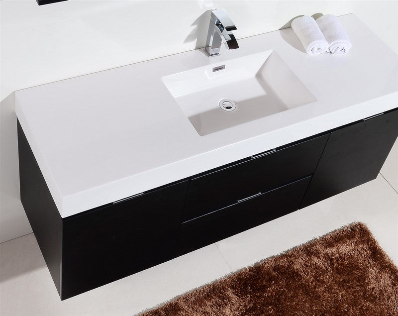 Kube Bath BSL60S-BK Bliss 60" Black Wall Mount Single Sink Bathroom Vanity with Reinforced Acrylic Composite Top - view 6
