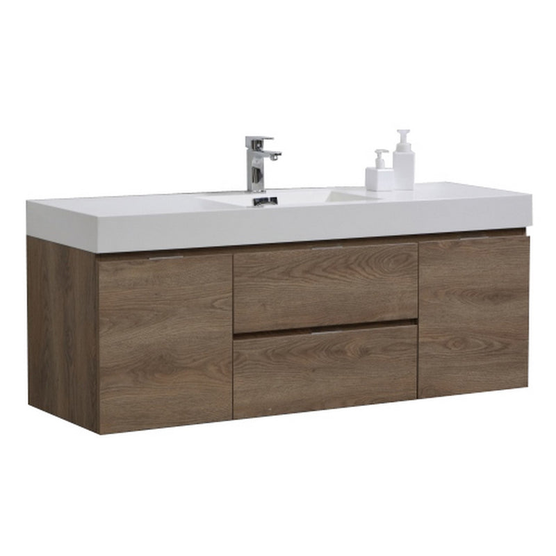 Kube Bath BSL60S-BTN Bliss 60" Butternut Wall Mount Single Sink Bathroom Vanity with Reinforced Acrylic Composite Top