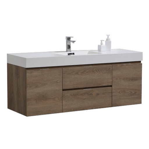 Kube Bath BSL60S-BTN Bliss 60" Butternut Wall Mount Single Sink Bathroom Vanity with Reinforced Acrylic Composite Top
