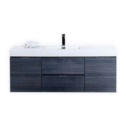 Kube Bath BSL60S-GO Bliss 60" Gray Oak Wall Mount Single Sink Bathroom Vanity with Reinforced Acrylic Composite Top