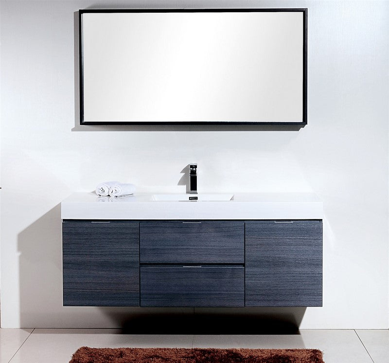 Kube Bath BSL60S-GO Bliss 60" Gray Oak Wall Mount Single Sink Bathroom Vanity with Reinforced Acrylic Composite Top - view 2