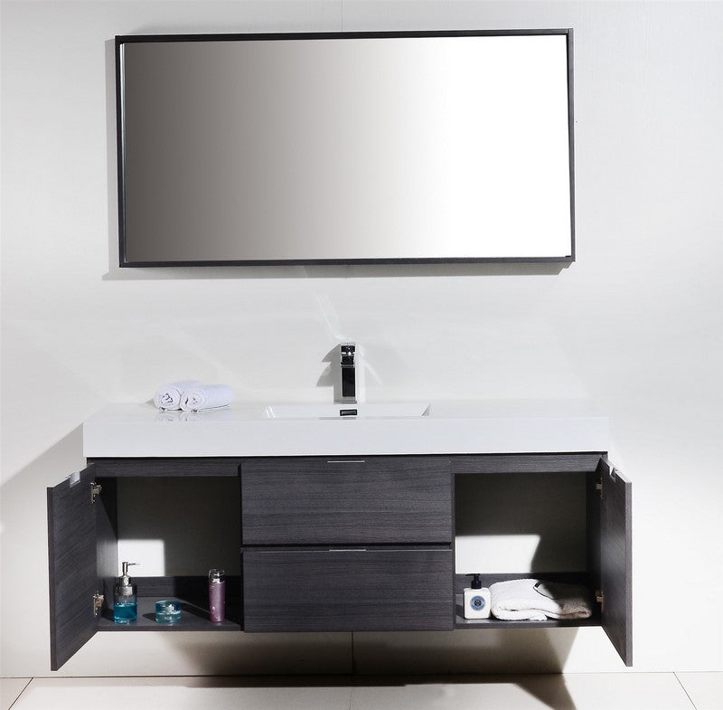 Kube Bath BSL60S-GO Bliss 60" Gray Oak Wall Mount Single Sink Bathroom Vanity with Reinforced Acrylic Composite Top - view 6