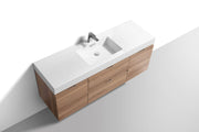Kube Bath BSL60S-HO Bliss 60" Honey Oak Wall Mount Single Sink Bathroom Vanity with Reinforced Acrylic Composite Top - view 3