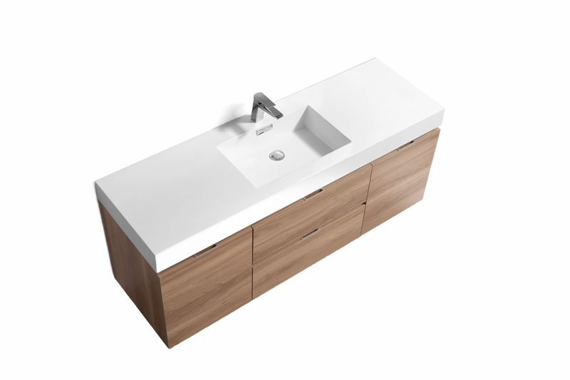 Kube Bath BSL60S-HO Bliss 60" Honey Oak Wall Mount Single Sink Bathroom Vanity with Reinforced Acrylic Composite Top