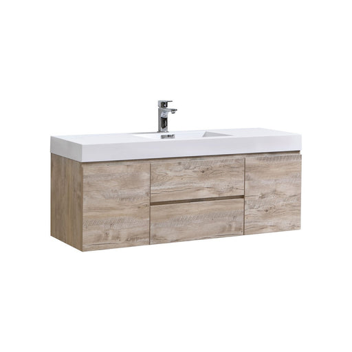 Kube Bath BSL60S-NW Bliss 60" Nature Wood Wall Mount Single Sink Bathroom Vanity with Reinforced Acrylic Composite Top