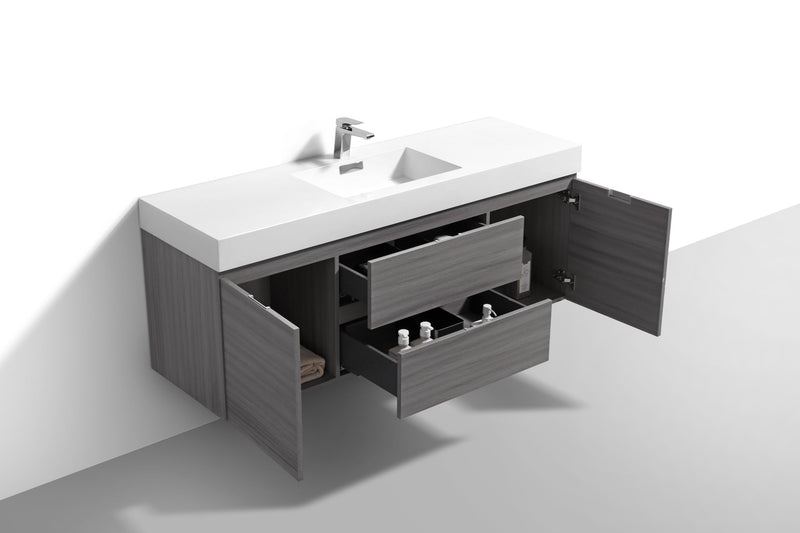 Kube Bath BSL60S-VAG Bliss 60" Vulcan Ash Grey Wall Mount Single Sink Bathroom Vanity with Reinforced Acrylic Composite Top - view 5