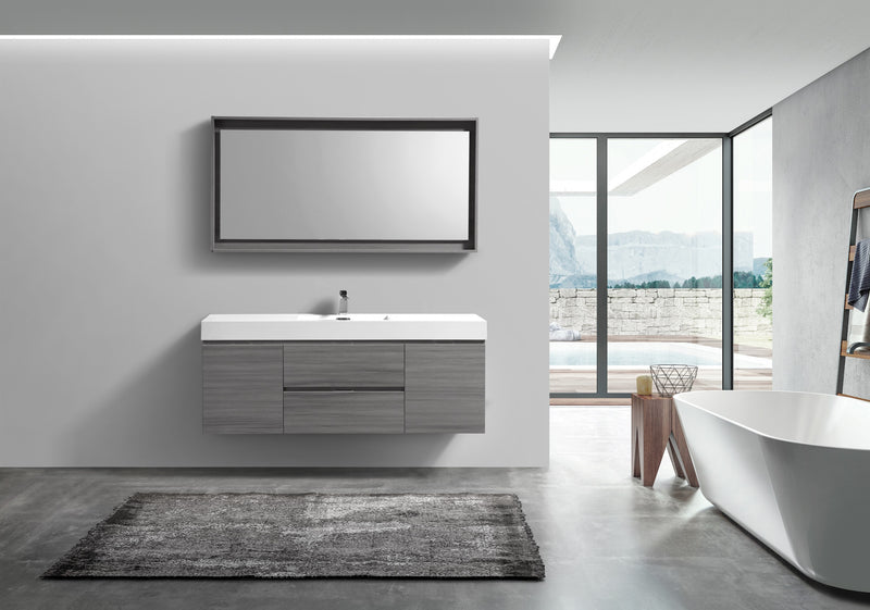 Kube Bath BSL60S-VAG Bliss 60" Vulcan Ash Grey Wall Mount Single Sink Bathroom Vanity with Reinforced Acrylic Composite Top - view 2