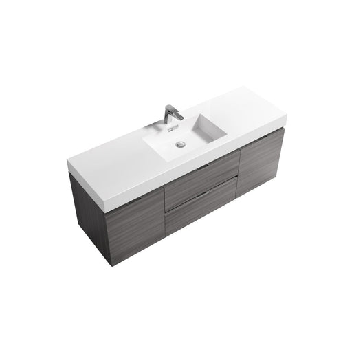 Kube Bath BSL60S-VAG Bliss 60" Vulcan Ash Grey Wall Mount Single Sink Bathroom Vanity with Reinforced Acrylic Composite Top