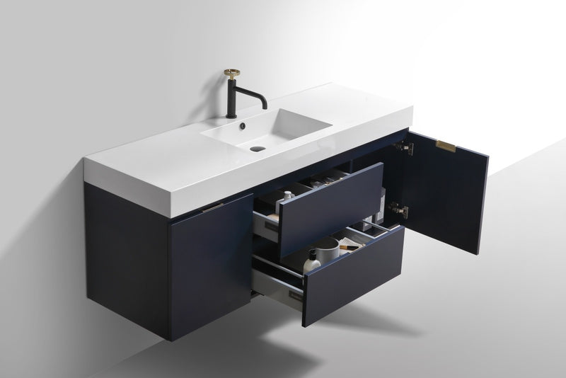Kube Bath BSL60S-BLUE Bliss 60" Blue Wall Mount Single Sink Bathroom Vanity with Reinforced Acrylic Composite Top - view 5