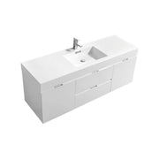 Kube Bath BSL60S-GW Bliss 60" High Gloss White Wall Mount Single Sink Bathroom Vanity with Reinforced Acrylic Composite Top