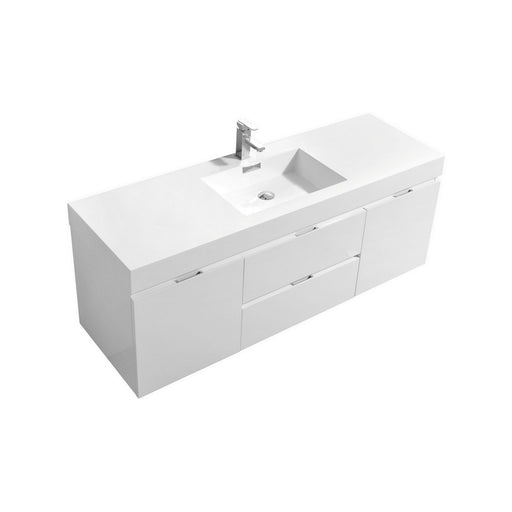 Kube Bath BSL60S-GW Bliss 60" High Gloss White Wall Mount Single Sink Bathroom Vanity with Reinforced Acrylic Composite Top