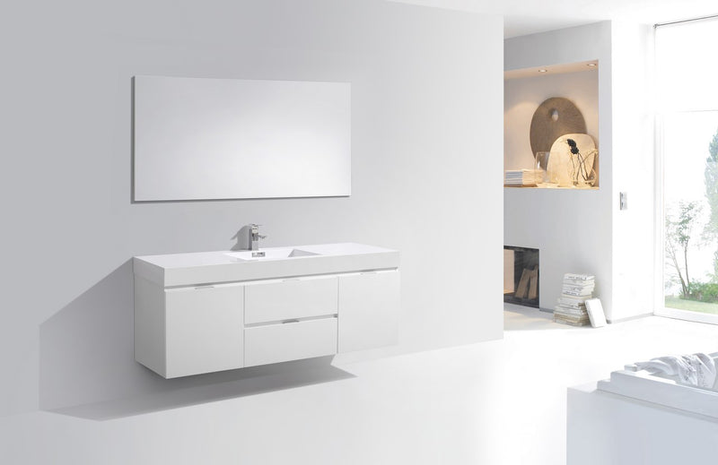 Kube Bath BSL60S-GW Bliss 60" High Gloss White Wall Mount Single Sink Bathroom Vanity with Reinforced Acrylic Composite Top - view 2