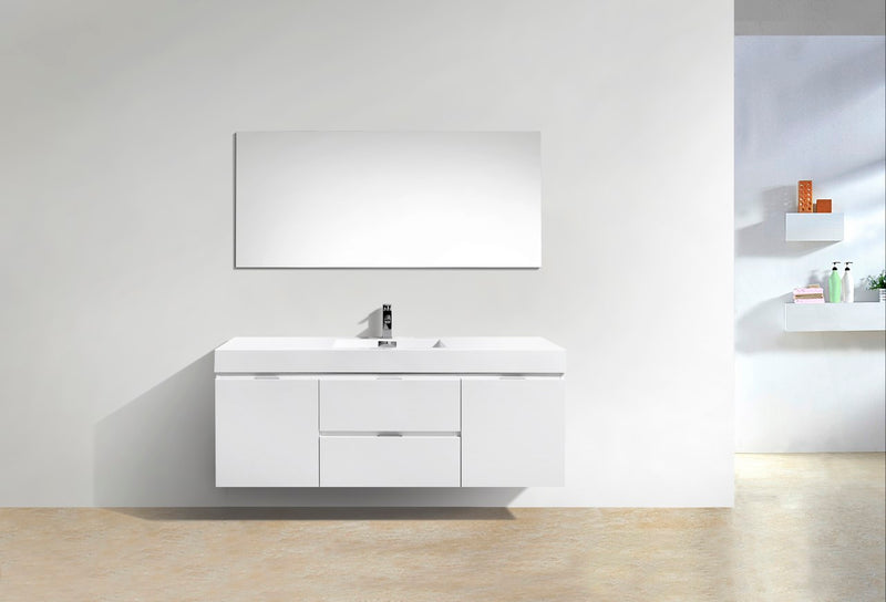 Kube Bath BSL60S-GW Bliss 60" High Gloss White Wall Mount Single Sink Bathroom Vanity with Reinforced Acrylic Composite Top - view 3