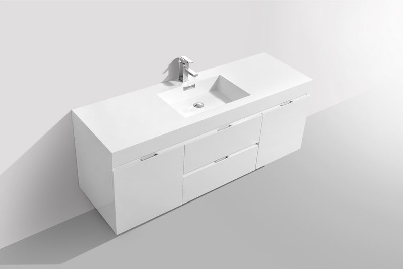 Kube Bath BSL60S-GW Bliss 60" High Gloss White Wall Mount Single Sink Bathroom Vanity with Reinforced Acrylic Composite Top - view 4