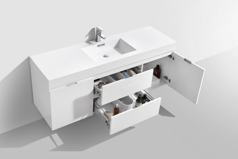 Kube Bath BSL60S-GW Bliss 60" High Gloss White Wall Mount Single Sink Bathroom Vanity with Reinforced Acrylic Composite Top - view 5
