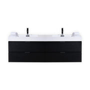 Kube Bath BSL72D-BK Bliss 72" Black Wall Mount Double Sink Bathroom Vanity with Reinforced Acrylic Composite Top