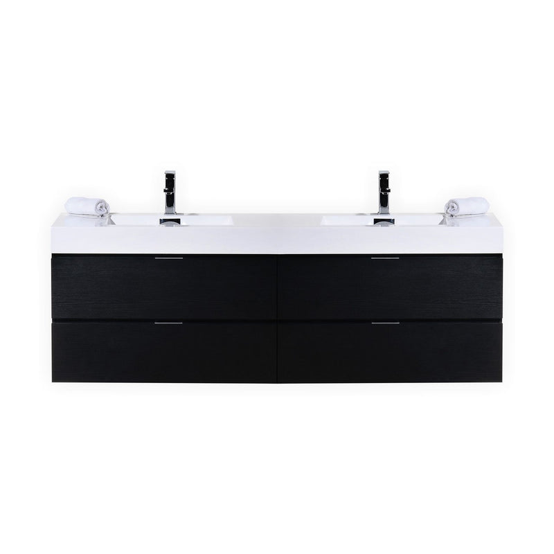 Kube Bath BSL72D-BK Bliss 72" Black Wall Mount Double Sink Bathroom Vanity with Reinforced Acrylic Composite Top