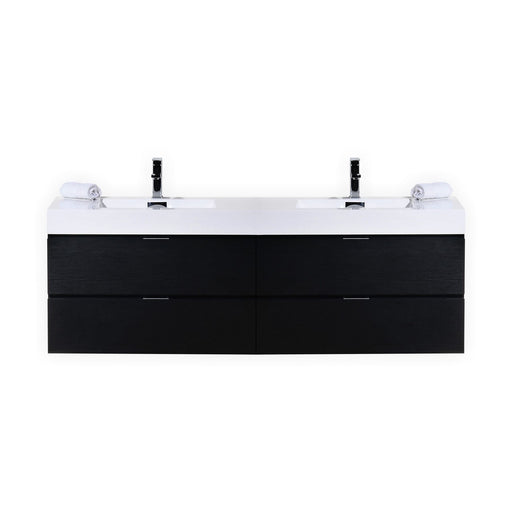 Kube Bath BSL72D-BK Bliss 72" Black Wall Mount Double Sink Bathroom Vanity with Reinforced Acrylic Composite Top