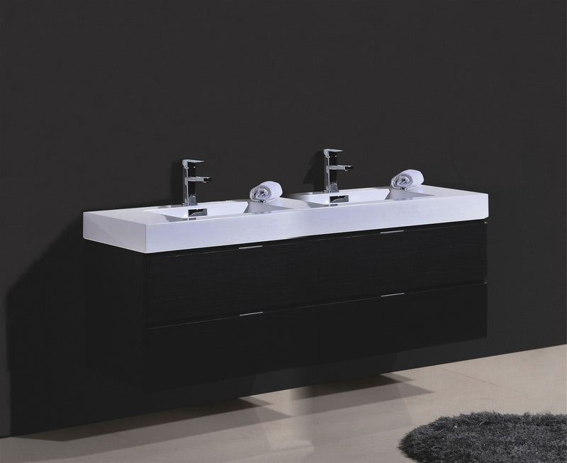 Kube Bath BSL72D-BK Bliss 72" Black Wall Mount Double Sink Bathroom Vanity with Reinforced Acrylic Composite Top - view 2