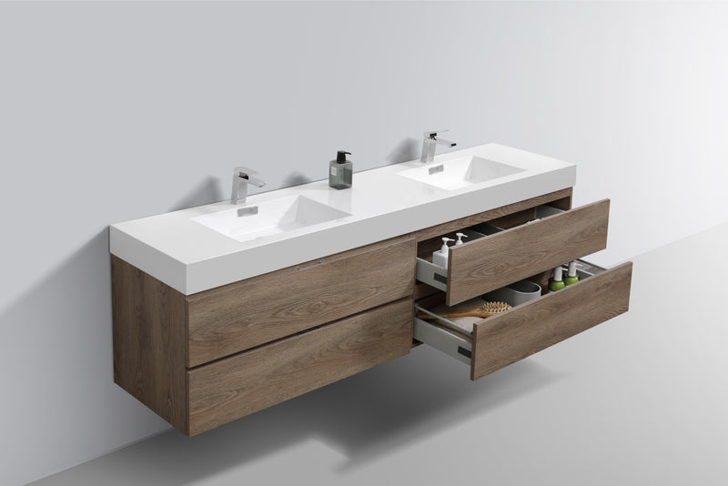 Kube Bath BSL72D-BTN Bliss 72" Butternut Wall Mount Double Sink Bathroom Vanity with Reinforced Acrylic Composite Top - view 4