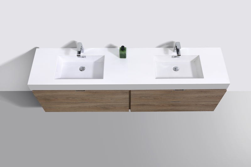 Kube Bath BSL72D-BTN Bliss 72" Butternut Wall Mount Double Sink Bathroom Vanity with Reinforced Acrylic Composite Top - view 5