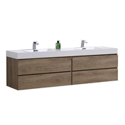 Kube Bath BSL72D-BTN Bliss 72" Butternut Wall Mount Double Sink Bathroom Vanity with Reinforced Acrylic Composite Top