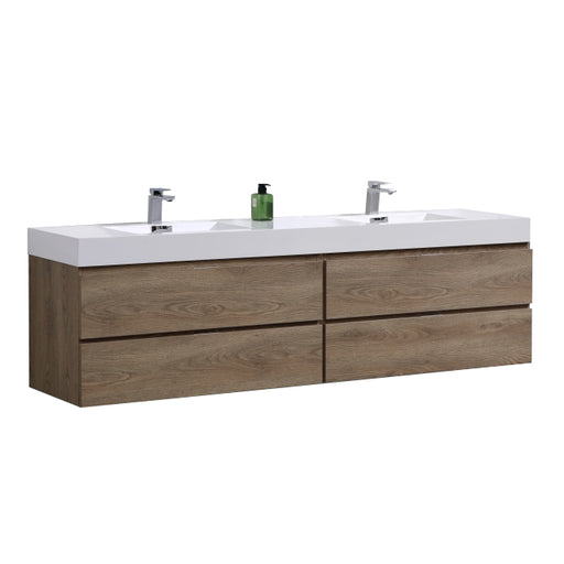 Kube Bath BSL72D-BTN Bliss 72" Butternut Wall Mount Double Sink Bathroom Vanity with Reinforced Acrylic Composite Top