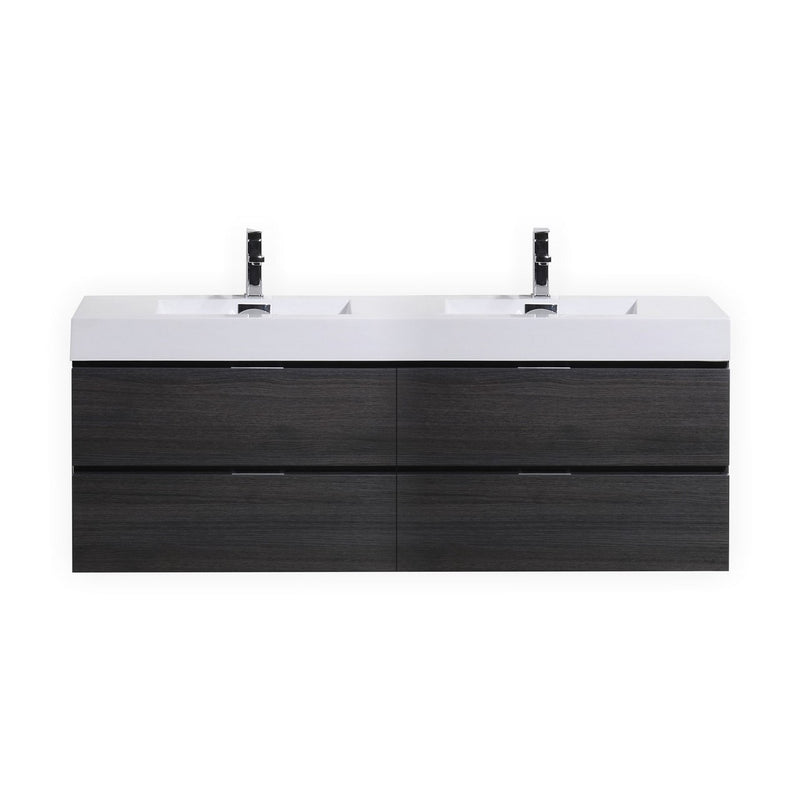 Kube Bath BSL72D-GO Bliss 72" Gray Oak Wall Mount Double Sink Bathroom Vanity with Reinforced Acrylic Composite Top