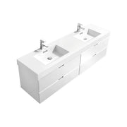 Kube Bath BSL72D-GW Bliss 72" High Gloss White Wall Mount Double Sink Bathroom Vanity with Reinforced Acrylic Composite Top