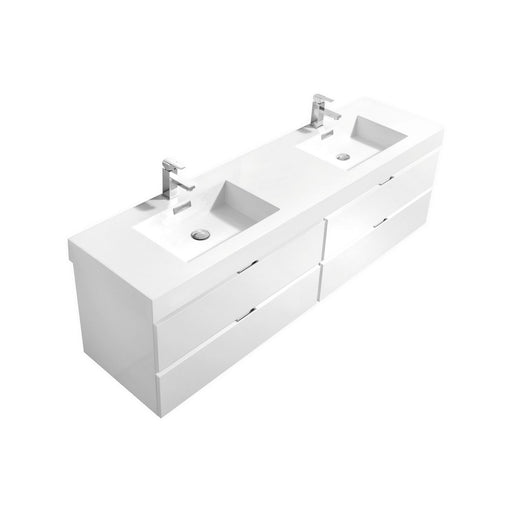 Kube Bath BSL72D-GW Bliss 72" High Gloss White Wall Mount Double Sink Bathroom Vanity with Reinforced Acrylic Composite Top