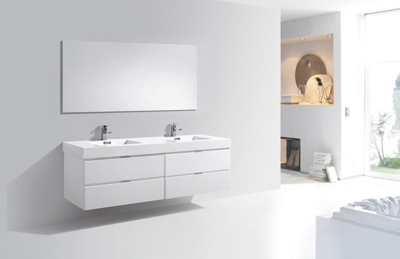 Kube Bath BSL72D-GW Bliss 72" High Gloss White Wall Mount Double Sink Bathroom Vanity with Reinforced Acrylic Composite Top - view 3
