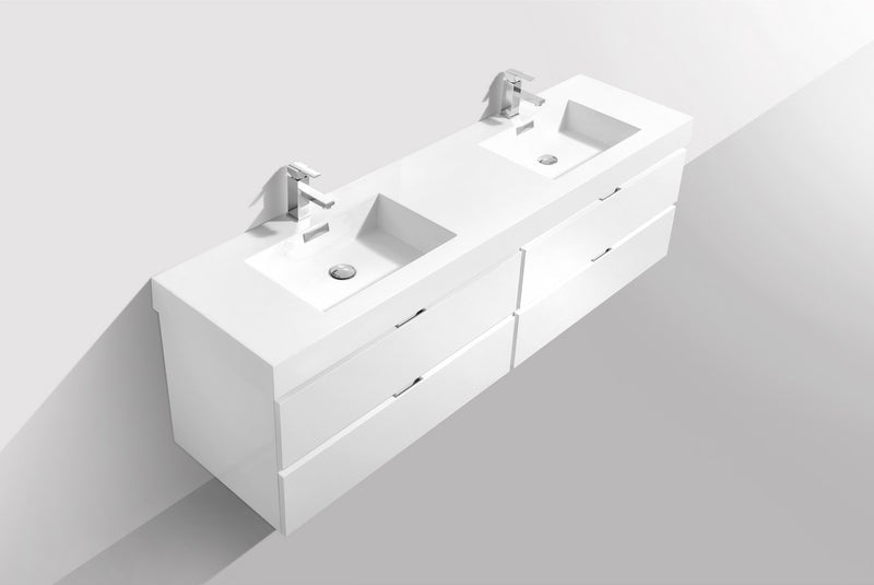Kube Bath BSL72D-GW Bliss 72" High Gloss White Wall Mount Double Sink Bathroom Vanity with Reinforced Acrylic Composite Top - view 4