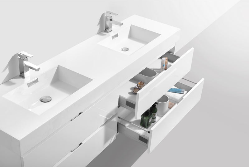 Kube Bath BSL72D-GW Bliss 72" High Gloss White Wall Mount Double Sink Bathroom Vanity with Reinforced Acrylic Composite Top - view 5