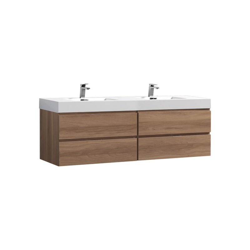 Kube Bath BSL72D-HO Bliss 72" Honey Oak Wall Mount Double Sink Bathroom Vanity with Reinforced Acrylic Composite Top