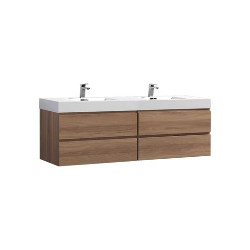 Kube Bath BSL72D-HO Bliss 72" Honey Oak Wall Mount Double Sink Bathroom Vanity with Reinforced Acrylic Composite Top