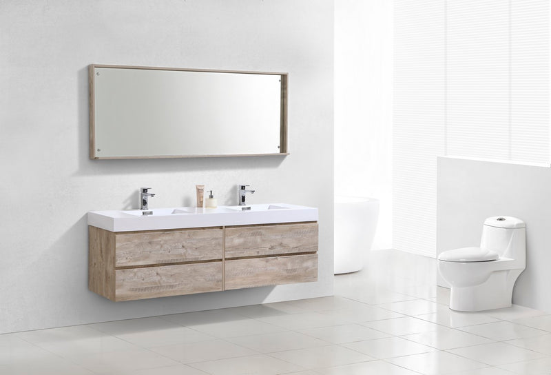 Kube Bath BSL72D-NW Bliss 72" Nature Wood Wall Mount Double Sink Bathroom Vanity with Reinforced Acrylic Composite Top - view 3